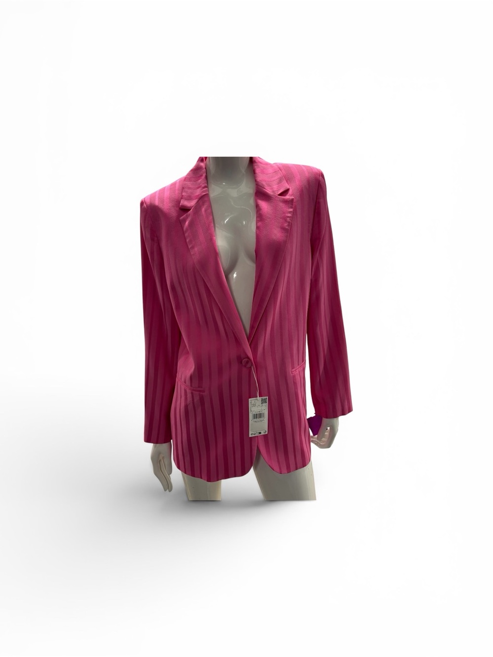 Mango Hot Pink Striped Single-Button Blazer - Picture 6 of 8